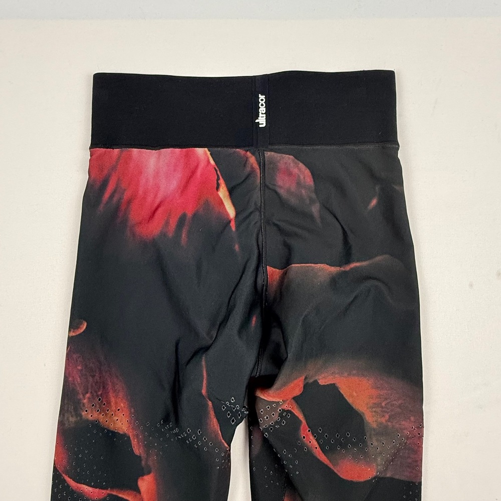 Ultracor Womens Floral Laser Cut High Waist Performance Leggings Black Red S - Picture 3 of 9
